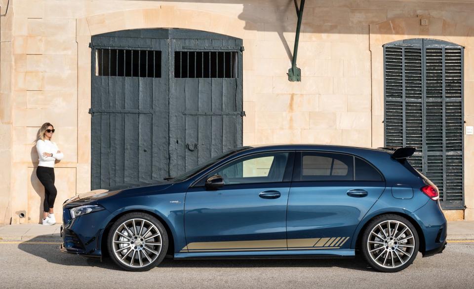 <p>Now the regular A-class has been joined by <a rel="nofollow noopener" href="https://www.caranddriver.com/mercedes-amg/a35-a45" target="_blank" data-ylk="slk:the Mercedes-AMG A35;elm:context_link;itc:0;sec:content-canvas" class="link ">the Mercedes-AMG A35</a> hatch, powered by a 302-hp turbocharged 2.0-liter inline-four.</p>