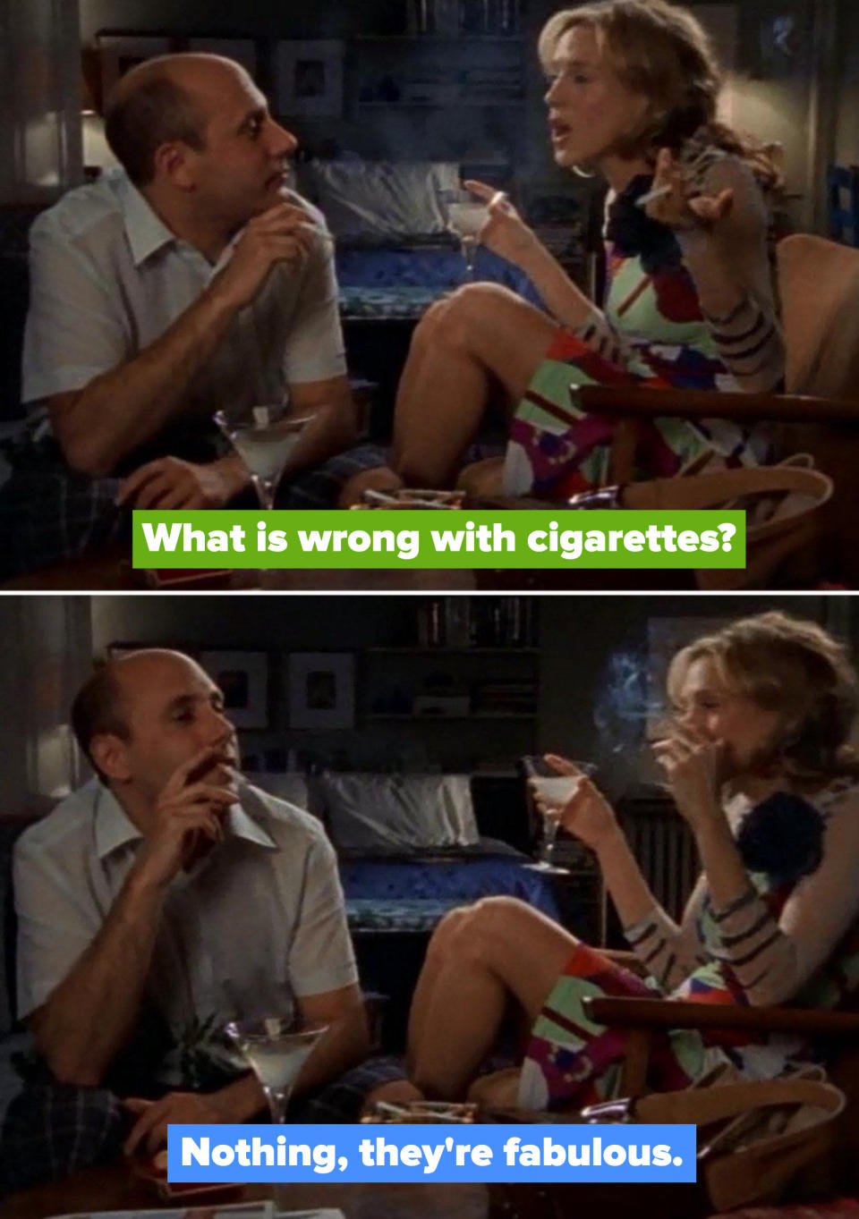 Carrie to Stanford: "What is wrong with cigarettes?" Stanford: "Nothing, they're fabulous"