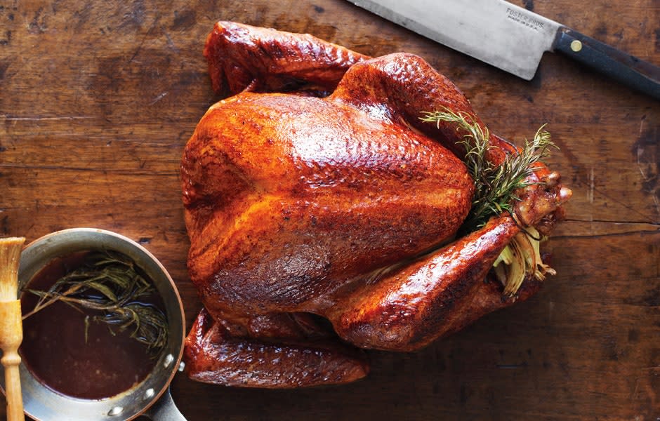 A simply roasted bird (that is almost too beautiful to eat), glazed with rosemary-infused butter. <a href="https://www.bonappetit.com/recipe/a-simple-roast-turkey?mbid=synd_yahoo_rss" rel="nofollow noopener" target="_blank" data-ylk="slk:See recipe.;elm:context_link;itc:0;sec:content-canvas" class="link ">See recipe.</a>