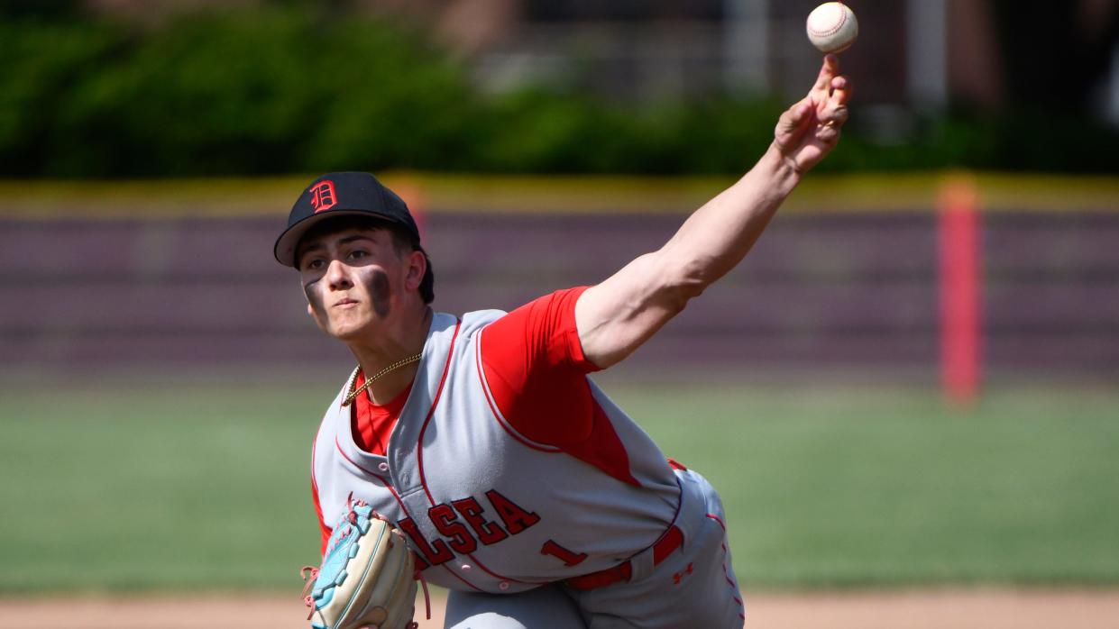 Delsea's Frankie Cairone delivers a pitch during the Diamond Classic quarterfinal baseball game between Delsea and Washington Township played at Delsea High School on Wednesday, May 8, 2024. Delsea defeated Washington Township, 6-5.