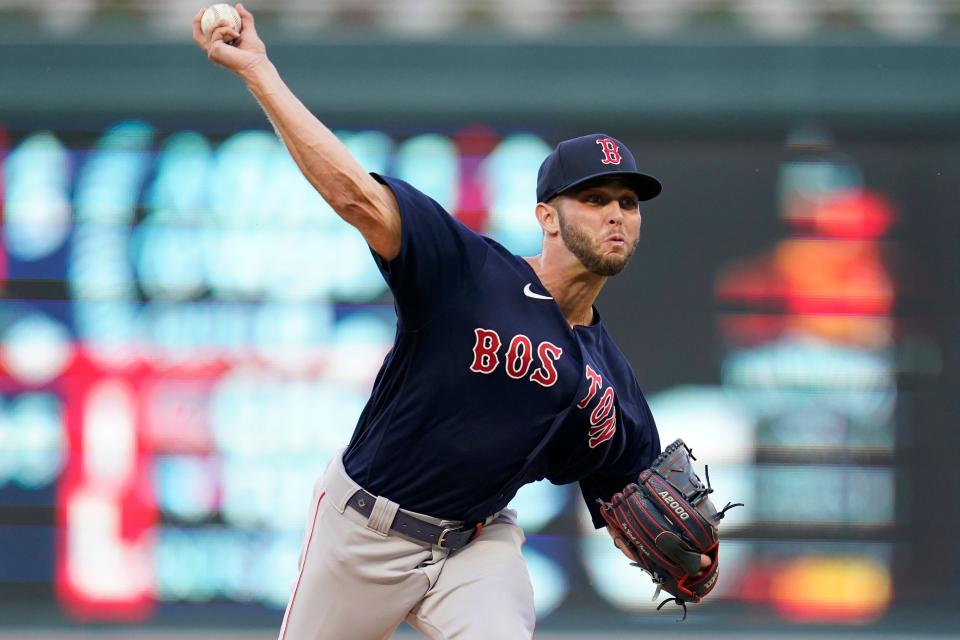 Boston Red Sox starting pitcher Kutter Crawford delivers during the first inning of the team's baseball game against the Minnesota Twins, Tuesday, Aug. 30, 2022, in Minneapolis. (AP Photo/Abbie Parr)