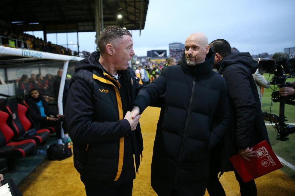 South Wales Argus: County boss Graham Coughlan with Erik ten Hag before the Manchester United FA Cup tie