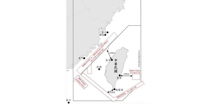 中共解放軍進入台海週邊空域活動示意圖。（圖／翻攝自軍事新聞通訊社）