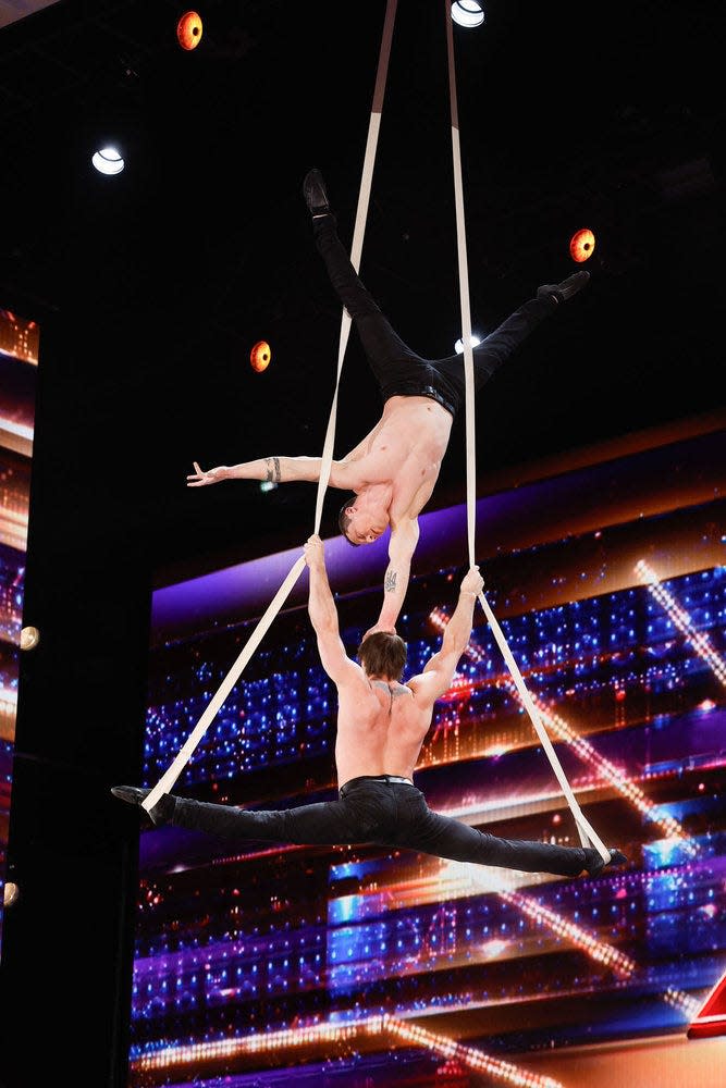 Duo Just Two Men delivered a jaw-dropping aerial performance.