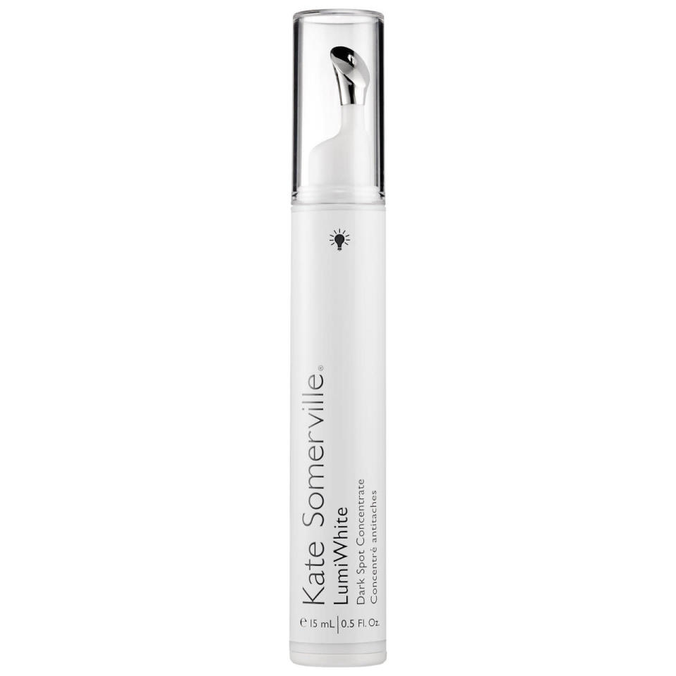 <p>“This acts as a tyrosinase inhibitor, preventing the production of melanin, which causes dark spots known as hyperpigmentation.” <i>(photo: <a href="http://shop.nordstrom.com/s/kate-somerville-lumiwhite-dark-spot-corrector-nordstrom-exclusive/3730060" rel="nofollow noopener" target="_blank" data-ylk="slk:Nordstrom" class="link ">Nordstrom</a>)</i></p>