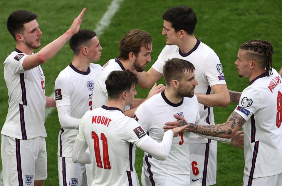 <p>Harry Kane of England celebrates after scoring against Albania</p> (Getty)