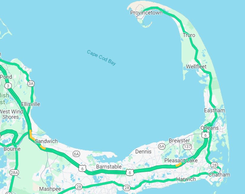 As of 8:30 a.m. on Memorial Day, there were a couple of slowdowns on Route 6, but traffic was moving reasonably well.