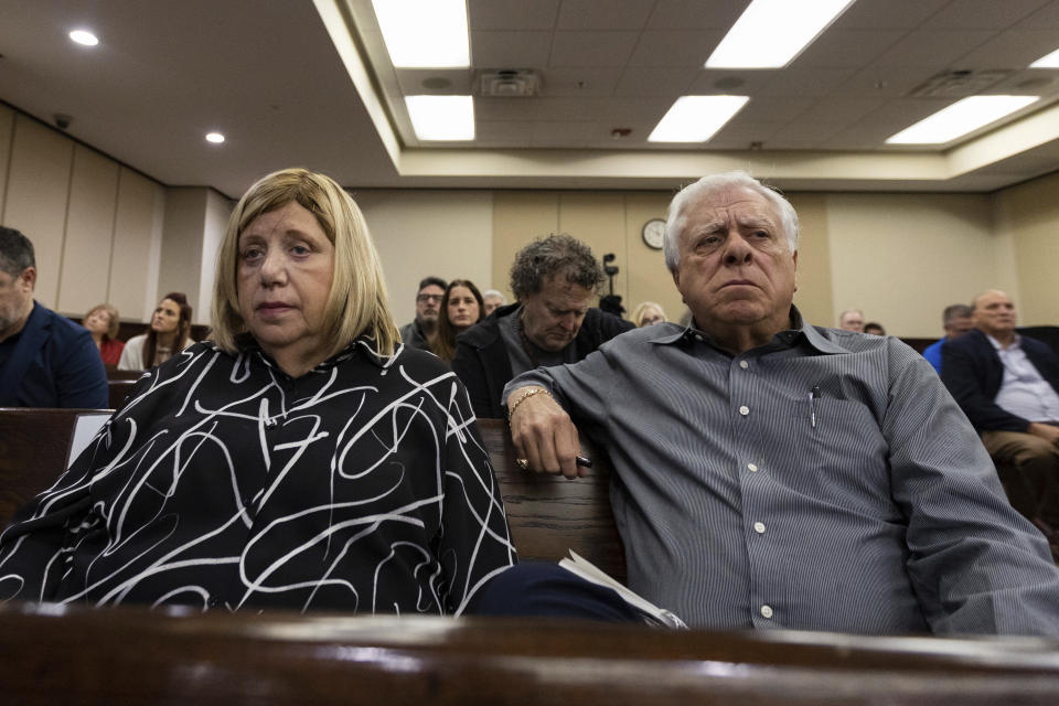 Ruth and Phil Markel listen as Charlie Adelson is cross examined by Assistant State Attorney Georgia Cappleman on Friday, Nov. 3, 2023. Adelson is charged with first-degree murder, conspiracy and solicitation in the killing of Dan Markel, a 41-year-old attorney and legal scholar at Florida State University.(Alicia Devine-/Tallahassee Democrat via AP, Pool)