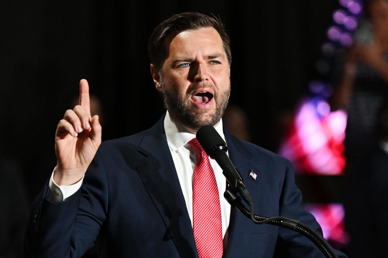 Republican vice presidential nominee JD Vance campaigns on Aug. 6, 2024, in Philadelphia.