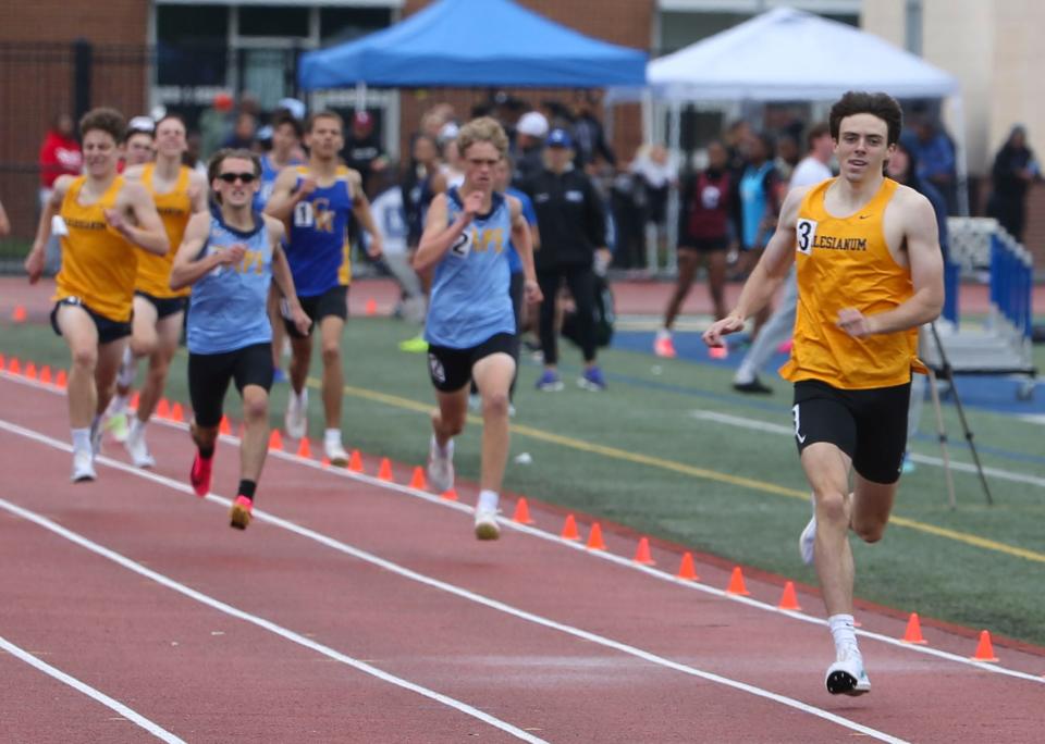 Salesianum's James Kennedy bests the field by nearly two seconds as he wins the Division I 1600 meter race during the second day of the DIAA state high school track and field championships at Dover High School, Saturday, May 18, 2024.