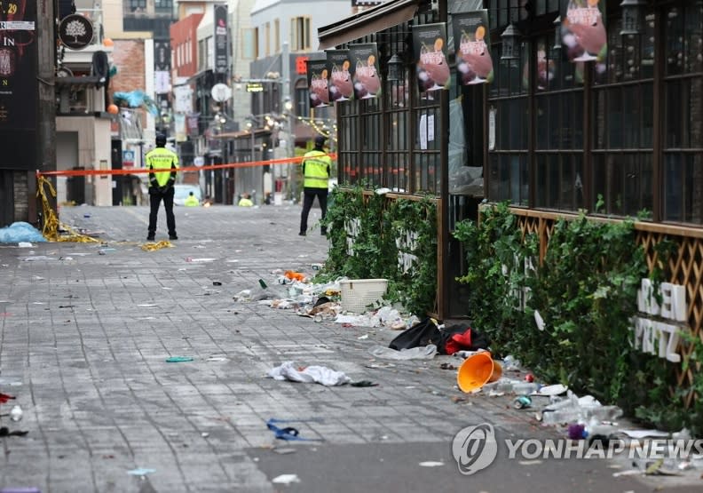 韓國梨泰院踩踏意外，造成154死悲劇。取自연합뉴스。
