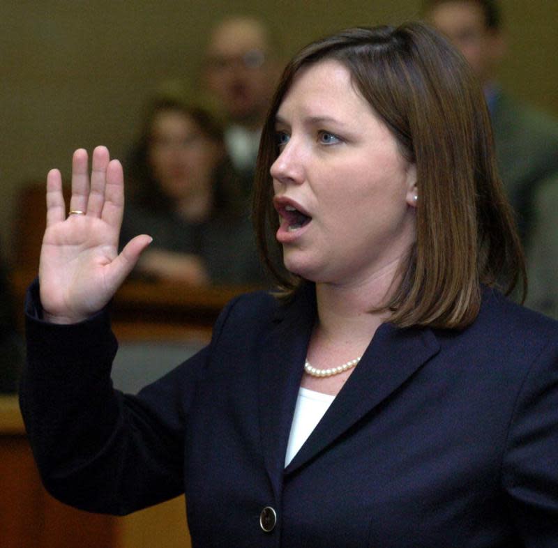 Michelle Henry in 2008 when she was sworn-in as Bucks County District Attorney.  She is poised to become Pa's next attorney general