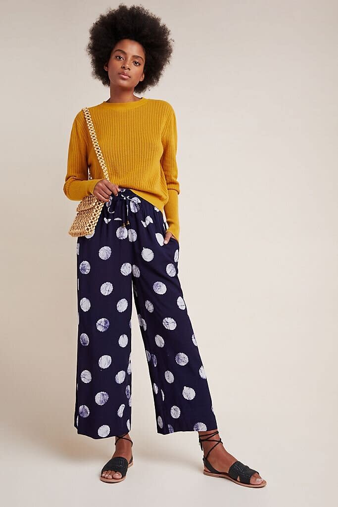 These pants come in sizes XS to L. <a href="https://fave.co/2OMJyTB" target="_blank" rel="noopener noreferrer">Find them for $130 at Anthropologie</a>.