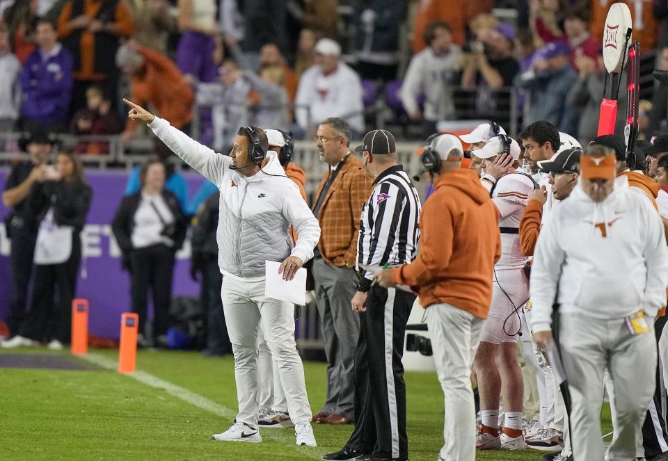 Texas coach Steve Sarkisian saw his Longhorns improve to 9-1 on the season and assume the top spot in the Big 12 standings. Texas, which is No. 7 in the CFP rankings, plays at Iowa State next Saturday.