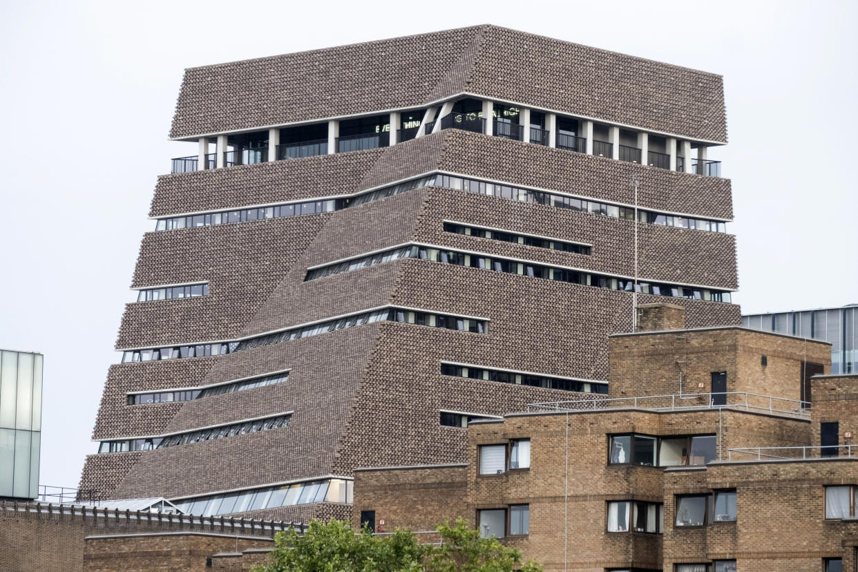 LONDON, Aug. 5, 2019  -- Photo taken on Aug. 4, 2019 shows the exterior of the Tate Modern museum in central London, Britain. According to BBC, a six-year-old boy was thrown five floors from a tenth-floor viewing platform at Tate Modern museum in central London, police said. A 17-year-old boy has been arrested on suspicion of attempted murder. (Photo by Ray Tang/Xinhua via Getty Images)