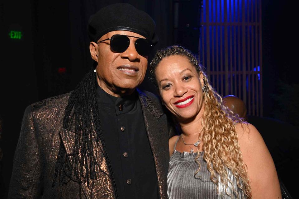 <p>Lester Cohen/Getty</p> Stevie Wonder and Tomeeka Robyn Bracy attend Universal Music Group’s post-Grammy Awards party in 2023.