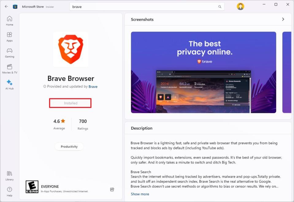 Microsoft Store install Brave