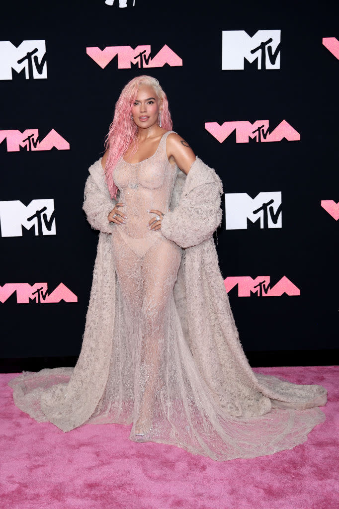 Karol G arrives at the MTV Video Music Awards 2023. (Dimitrios Kambouris/Getty Images)