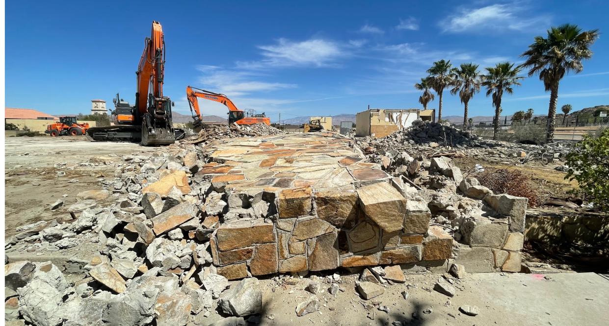The former Apple Valley Ranchos Development Company building has been reduced mostly to a pile of rubble, and will soon make way for an automatic express Mister Car Wash.