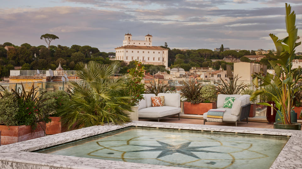 A view of Rome from the rooftop of Bulgari Hotel Roma.