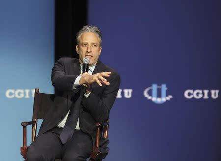 Jon Stewart, host and executive producer of "The Daily Show with Jon Stewart", speaks during the closing session of the 2012 Clinton Global Initiative University Meeting at George Washington University in Washington, DC, March 31, 2012. REUTERS/Chris Kleponis