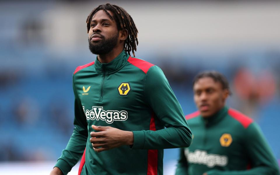 Boubacar Traore of Wolverhampton Wanderers warms up prior to the Premier League match between Manchester City