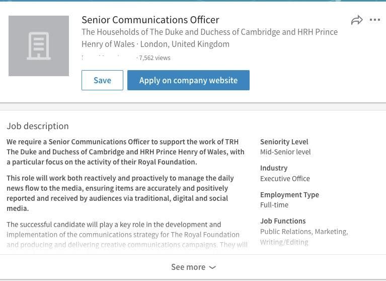 The ad was posted on LinkedIn. Photo: LinkedIn