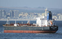 This Jan. 2, 2016 photo shows the Liberian-flagged oil tanker Mercer Street off Cape Town, South Africa. The oil tanker linked to an Israeli billionaire reportedly came under attack off the coast of Oman in the Arabian Sea, authorities said Friday, July 30, 2021, as details about the incident remained few. (Johan Victor via AP)