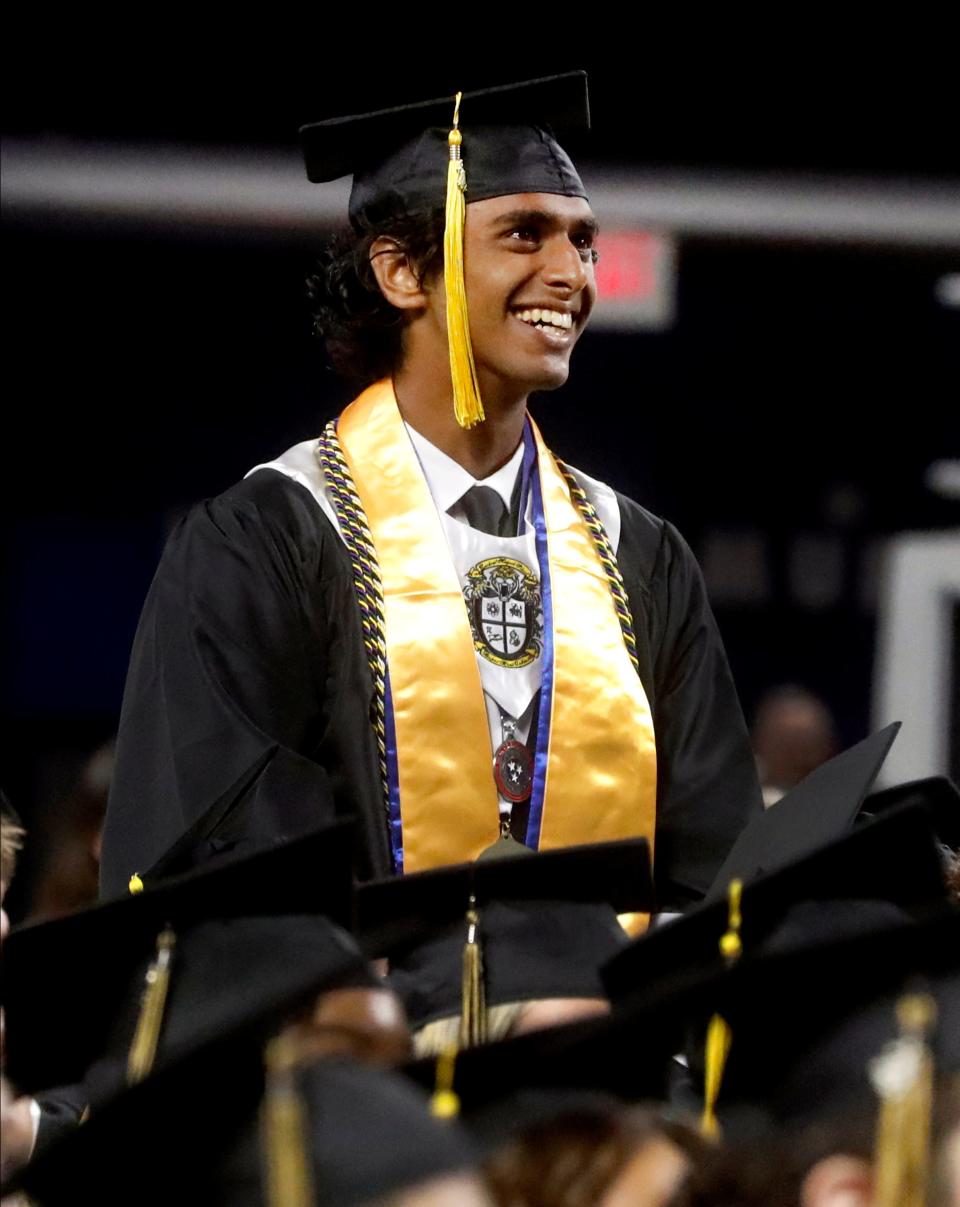 Central Magnet School graduate and Valedictorian Nij Dilipbhai Patel is recognized during the Central Magnet School graduation at MTSU’s Murphy Center on Monday, May 13, 2024.