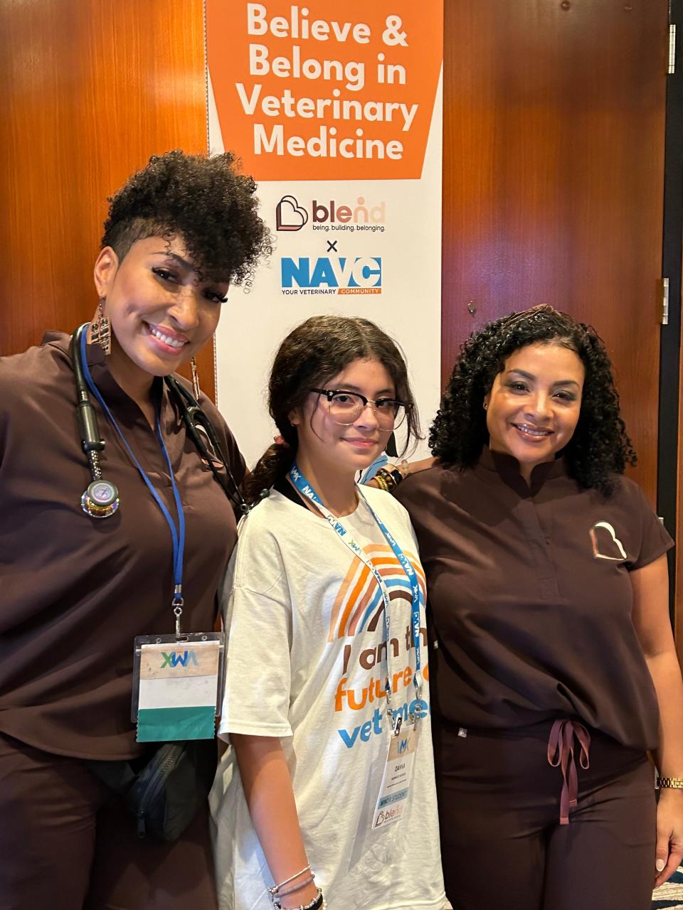 From left, Dr. Genine Ervin-Smith, Dana Rodriguez and Dr. Niccole Bruno at VMX's "Believe & Belong in Veterinary Medicine" program for middle school students at VMX.