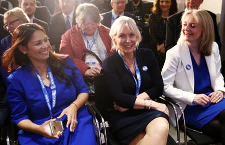 Britain's Conservative MPs Priti Patel, Nadine Dorries and Liz Truss attend the launch of former British Foreign Secretary Boris Johnson's campaign for the Conservative Party leadership, in London