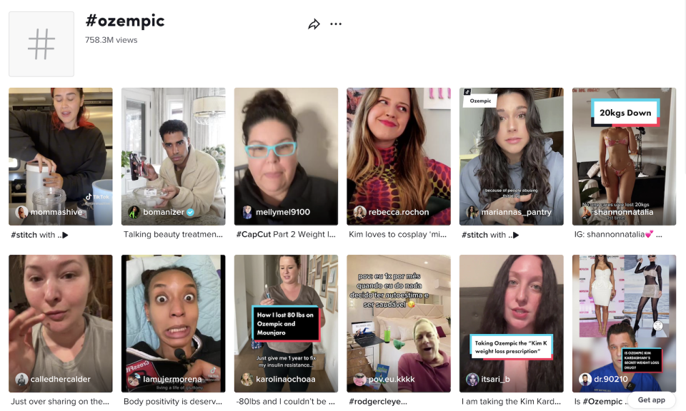 The hashtag #ozempic on TikTok has more than 750 million views. (PHOTO:TikTok/Screenshot)