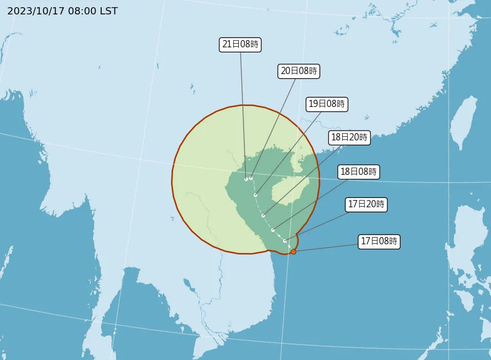 熱帶低壓TD18今日形成，明日恐增強為颱風。（圖／中央氣象署）