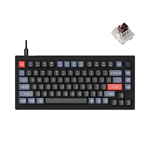 Keychron V1 Wired Custom Mechanical Keyboard Knob Version, 75% Layout QMK/VIA Programmable with Hot-swappable Keychron K Pro Brown Switch Compatible with Mac Windows Linux Carbon Black Non-Transparent (AMAZON)