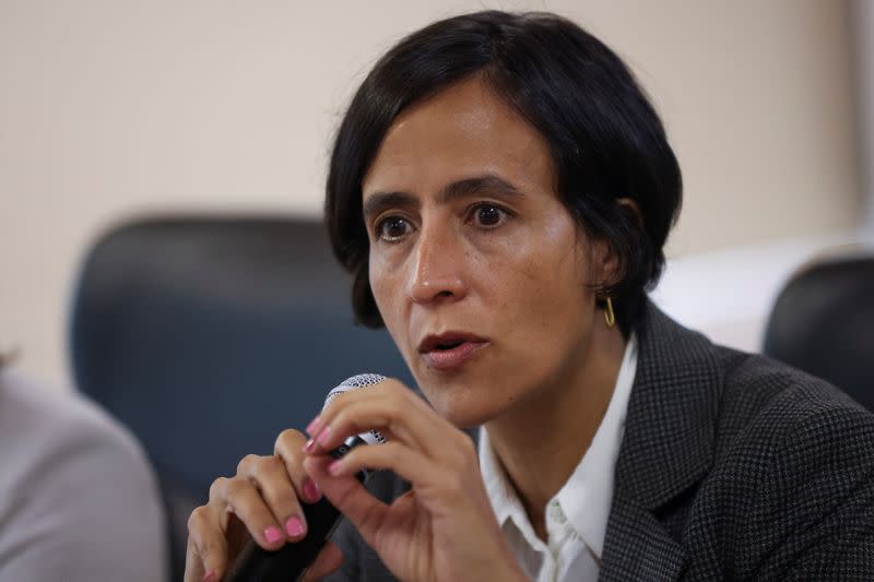 Colombia's Environment Minister, Susana Muhamad, speaks during a press conference in Bogota