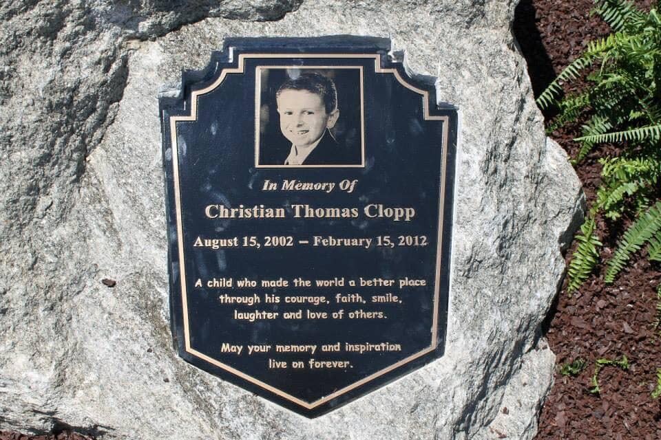 Two men urinated on the New Jersey memorial plaque for Christian Clopp, who died at 9 from brain cancer. (Photo: Facebook/Mark L. Clopp) 