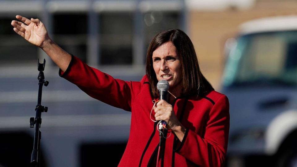PHOTO: Sen. Martha McSally speaks during a rally at Tucson International Airport, Oct. 30, 2020, in Tucson, Ariz. (Ross D. Franklin/AP, FILE)