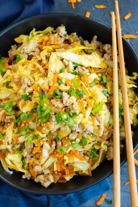 <p>This egg roll in a bowl recipe is loaded with Asian flavor and is a Paleo, Whole30, gluten-free, dairy-free and keto recipe to make for an easy weeknight dinner. From start to finish, you can have this healthy and low-carb dinner recipe ready in under 30 minutes!</p><p><strong>Get the recipe: <a href="https://www.evolvingtable.com/egg-roll-in-a-bowl-paleo-keto/" rel="nofollow noopener" target="_blank" data-ylk="slk:Egg Roll in a Bowl;elm:context_link;itc:0;sec:content-canvas" class="link rapid-noclick-resp">Egg Roll in a Bowl</a></strong></p>