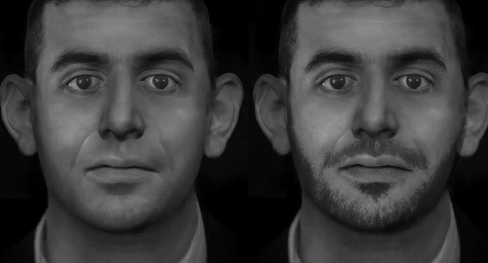 The artist's impression of the man with and without a beard. Source: NSW Police