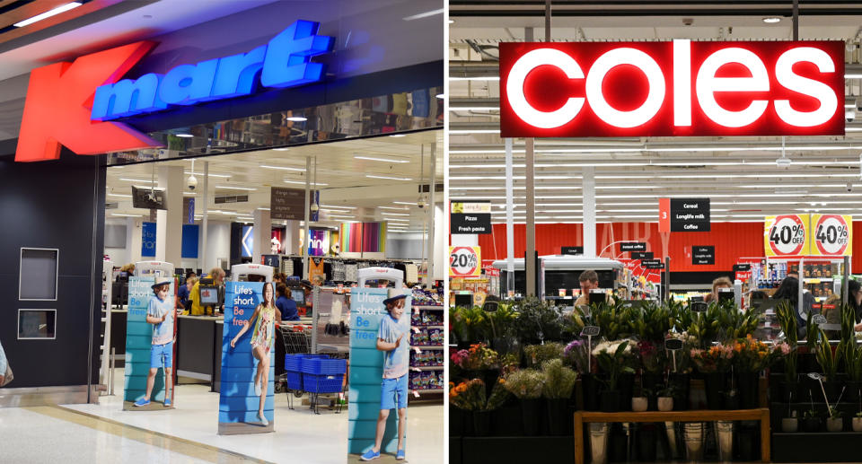 The front entrances of Kmart and Coles stores.