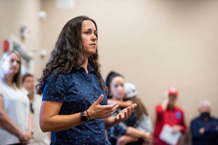 Nicole Martinez, Executive Director of Mesilla Valley Community Hope, speaks during a public safety forum at Las Cruces Home Builders Association Event Hall on Thursday, June 2, 2022. 
