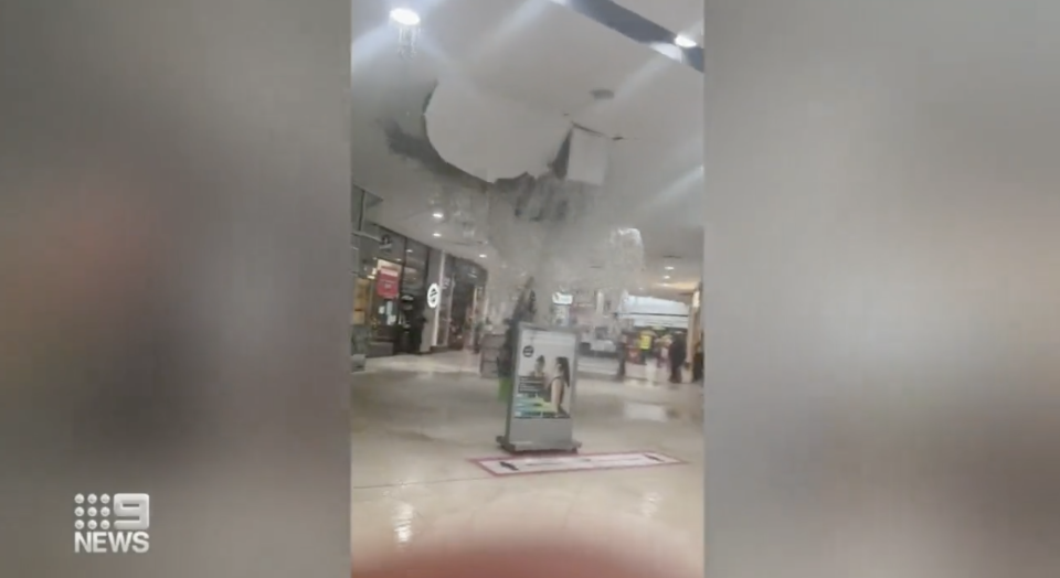 The roof at Point Cook shopping centre collapsed amid the storms in Victoria. Source: Nine News