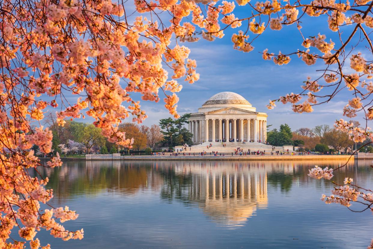 Washington, DC at the Tidal Basin and Jefferson Memorial during spring.