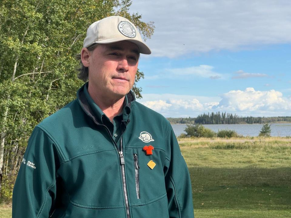 Dale Kirkland, superintendent of Elk Island National Park, spoke with reporters about the fatal bison-vehicle collisions Friday afternoon.