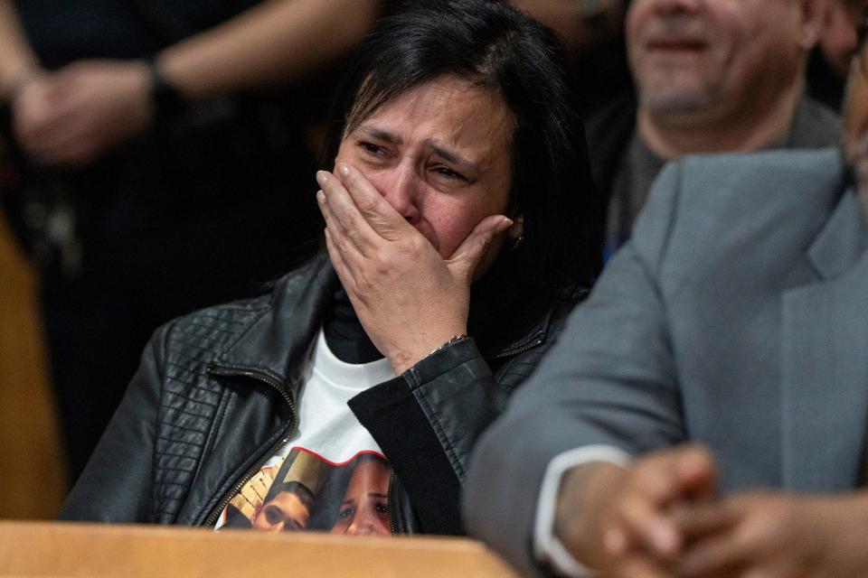Paulina Vargas, Stephanie DeJesus' mother, reacts during the Justin Fisher hearing at Passaic County Courthouse on Thursday morning. Fisher, accused of killing Stephanie DeJesus, pleaded guilty to second-degree desecration of human remains and third-degree hindering apprehension in DeJesus' murder.