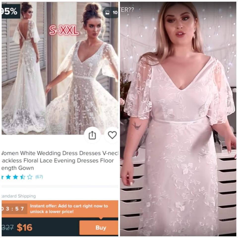 Shannon Harris in floral wish.com wedding dress