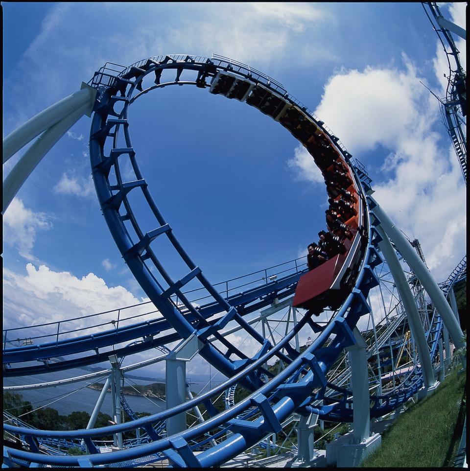 Ocean Park Hong Kong's extreme rides include The Dragon, a   custom Arrow Dynamics looping coaster.