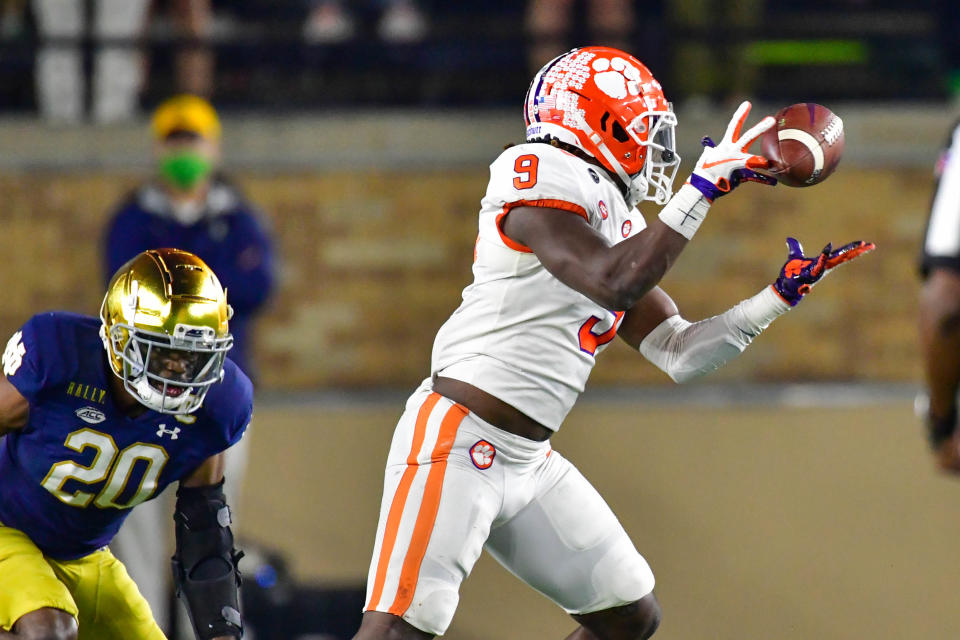 Notre Dame held Clemson RB Travis Etienne in check in their earlier meeting this season. (Photo by Matt Cashore-Pool/Getty Images)