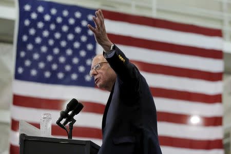 Democratic U.S. presidential candidate Bernie Sanders speaks during an election rally in Erie, Pennsylvania, U.S., April 19, 2016. REUTERS/Lucas Jackson