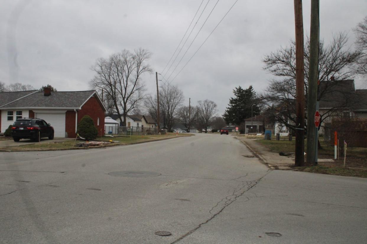 The view looking north on Ohio Street from Gray Street. Barricades on the left side of the intersection will be used to close the street.